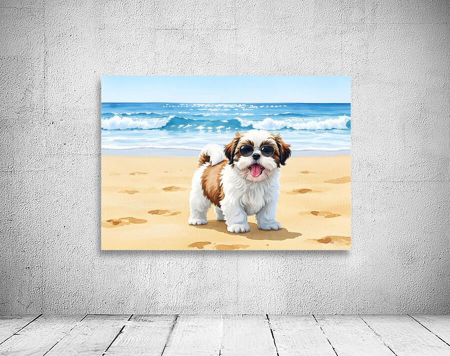 Shih Tzu Puppys First Beach Adventure With Cool Sunglasses Wall Preview