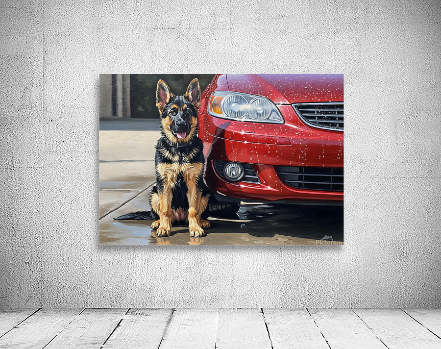 Clean German Shepherd Puppy After Successful Car Wash Wall Preview