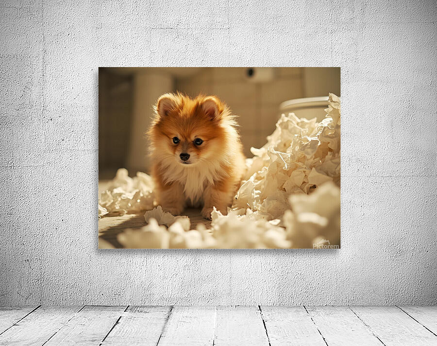 Guilty Pomeranian Puppy After Making Paper Mess Wall Preview