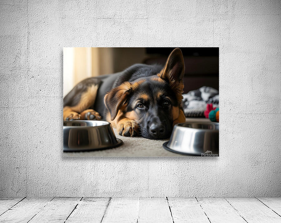 Drowsy German Shepherd Puppy Resting After Eating Wall Preview