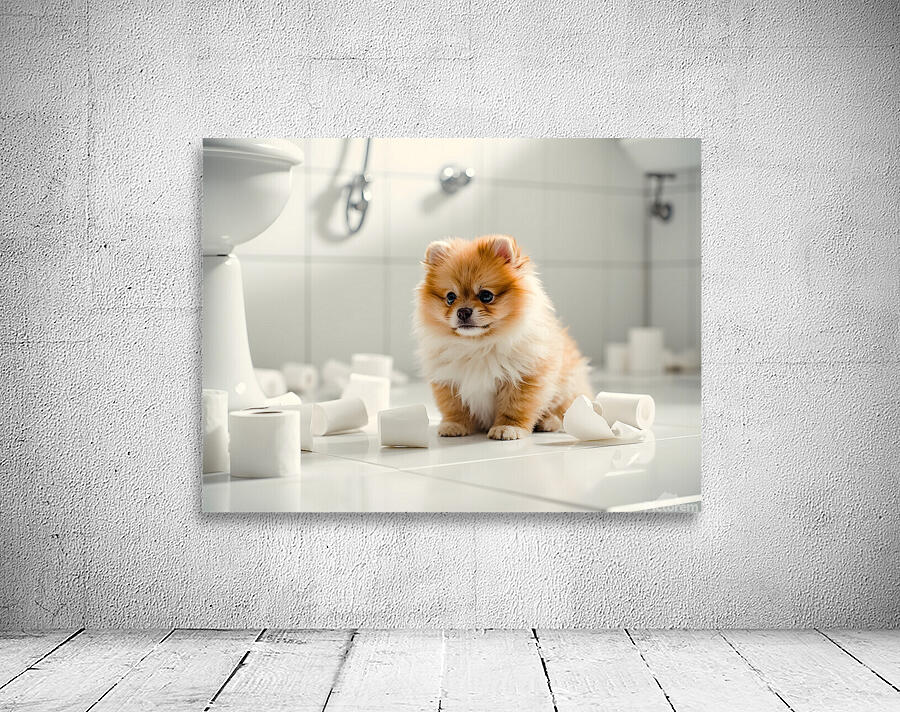 Pomeranian Puppy Discovers Toilet Paper Roll Wall Preview