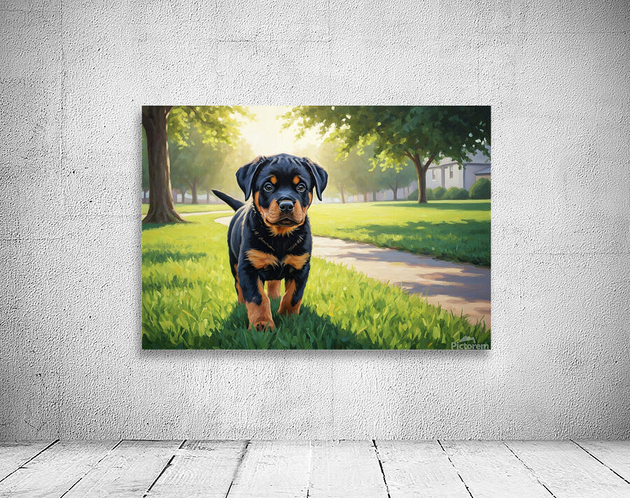 Young Rottweiler Puppy Explores The Park Alone Wall Preview