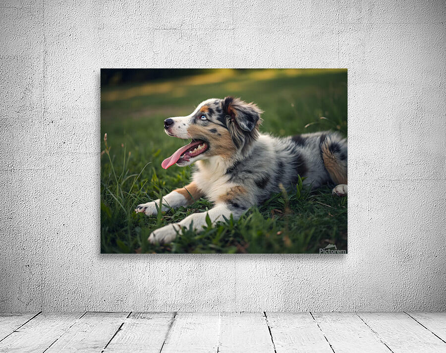 Tired Australian Shepherd Puppy Rests After Zoomies Wall Preview