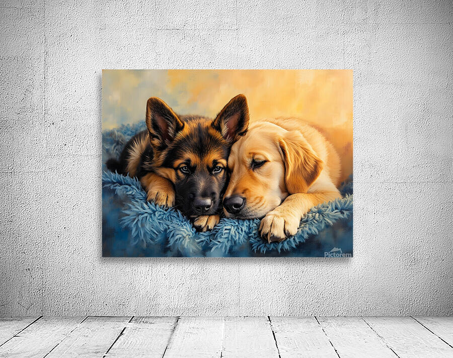 German Shepherd Puppy Snuggles With Golden Friend Wall Preview