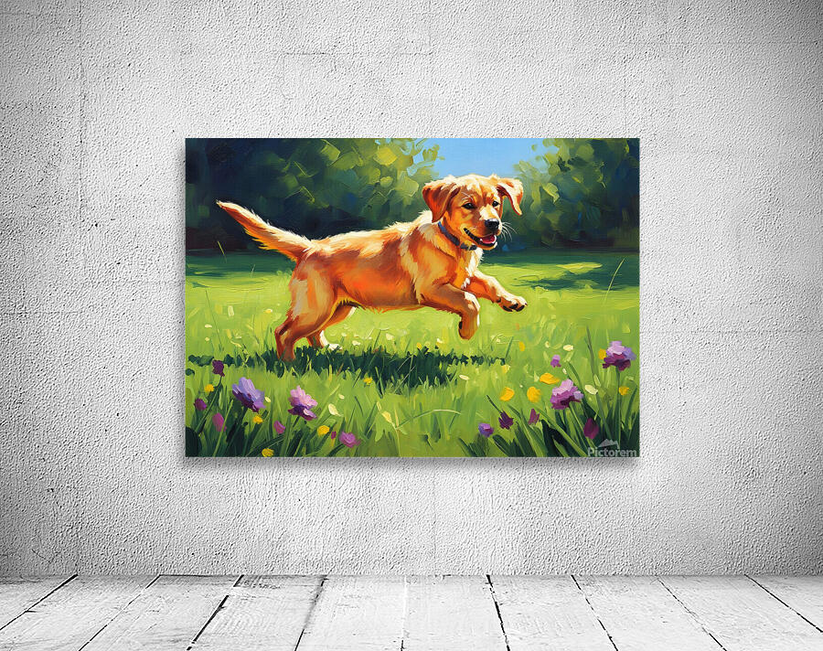 Happy Labrador Puppy Playing In Sunny Garden Wall Preview