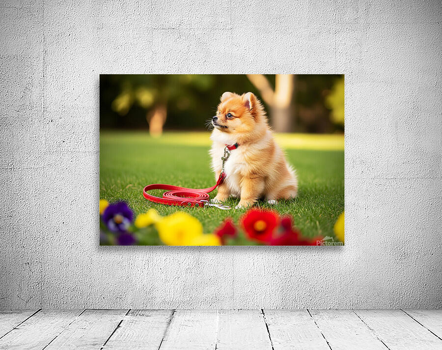Pomeranian Puppy Discovers New Red Leash Wall Preview