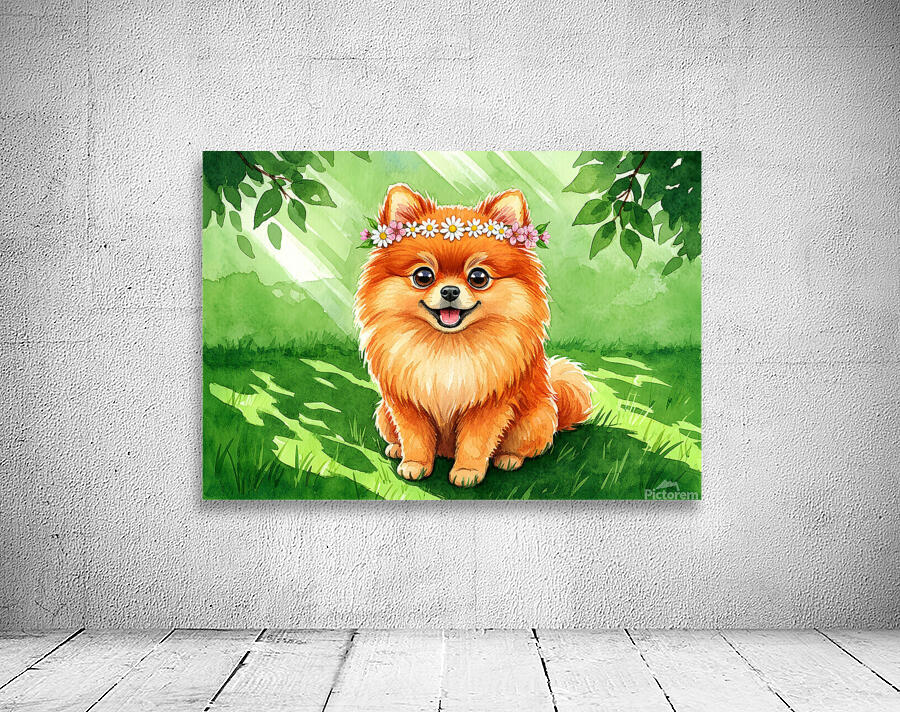Pomeranian Puppy Discovers A Beautiful Flower Crown Wall Preview