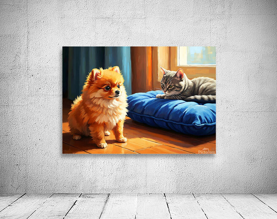 Pomeranian Puppy Discovers New Friend Wall Preview