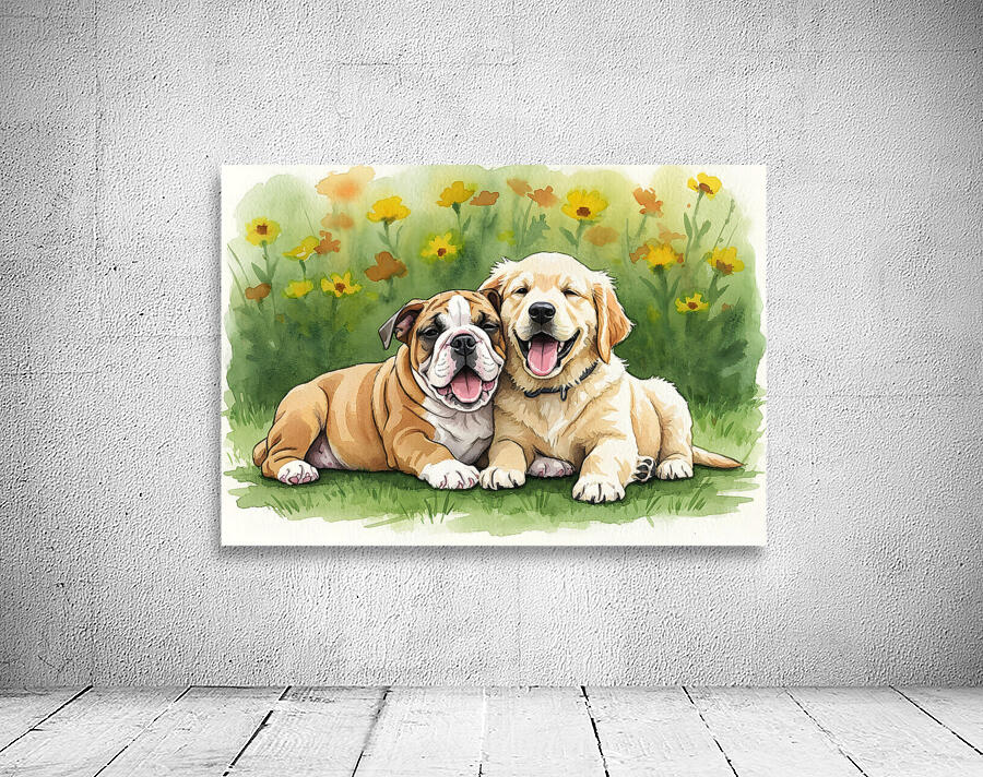 Bulldog Puppy Rests With New Best Friend Wall Preview