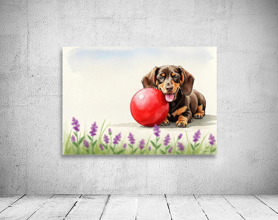Exhausted Dachshund Puppy Rests Beside The Giant Ball Wall Preview