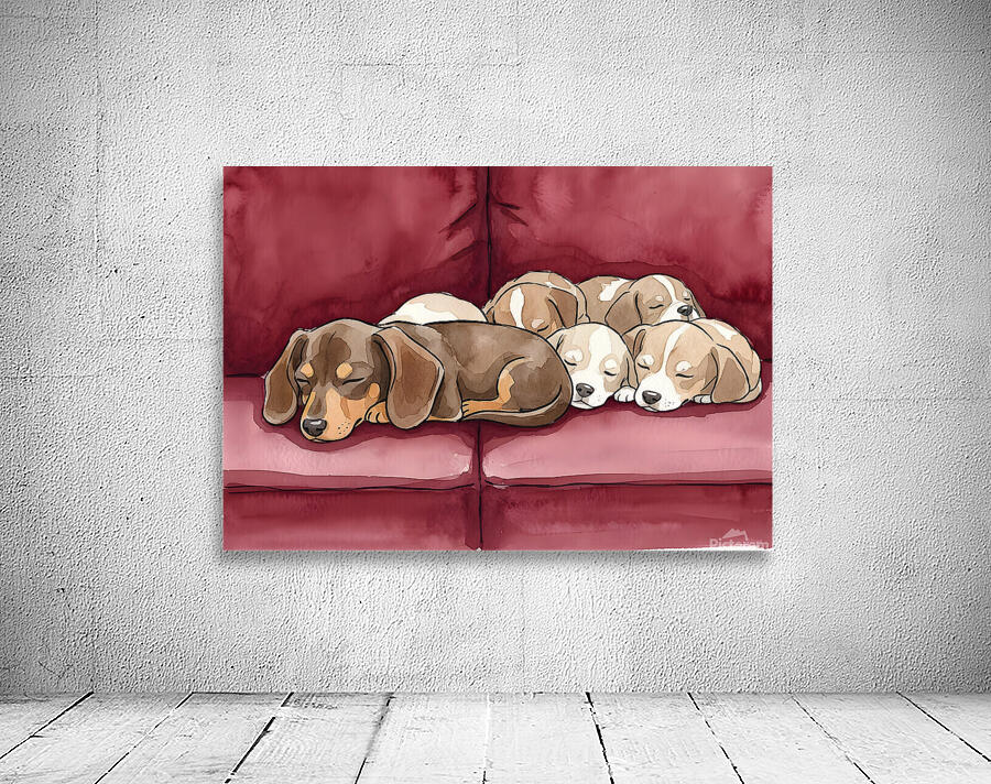 Dachshund Puppy Naps With New Friends Wall Preview