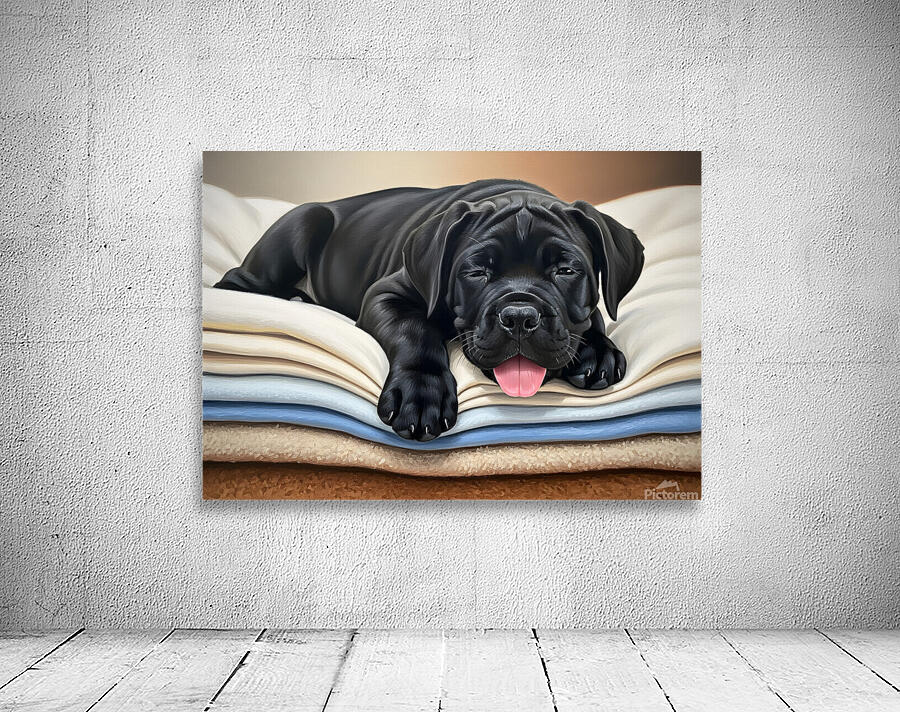 Tired Cane Corso Puppy Resting On Blankets Wall Preview