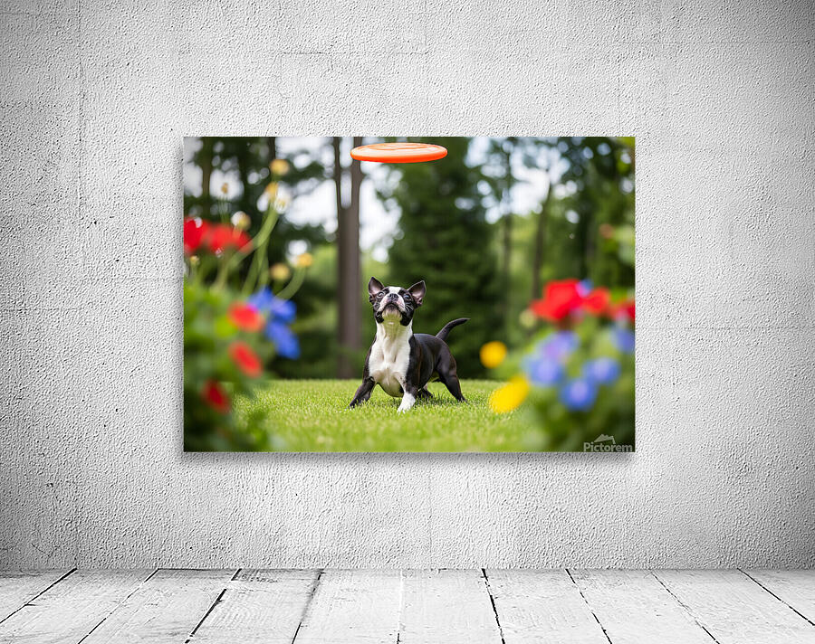 Boston Terrier Puppy Ready To Leap For Frisbee Wall Preview