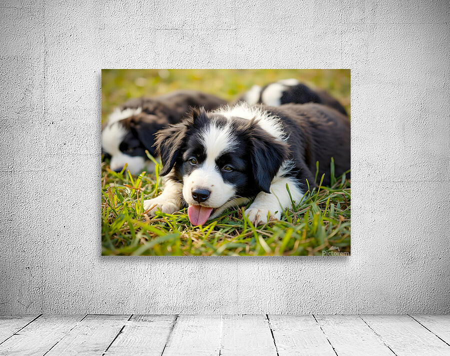 Happy Border Collie Puppy Rests After Playtime Wall Preview