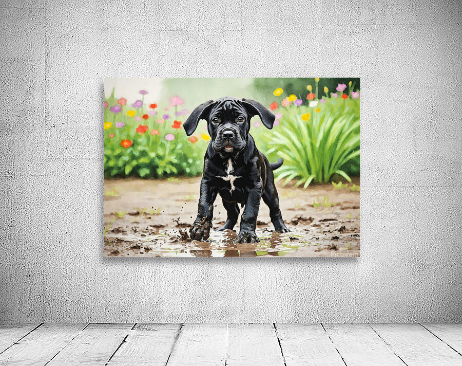 Cane Corso Puppy Playing In Muddy Garden Wall Preview