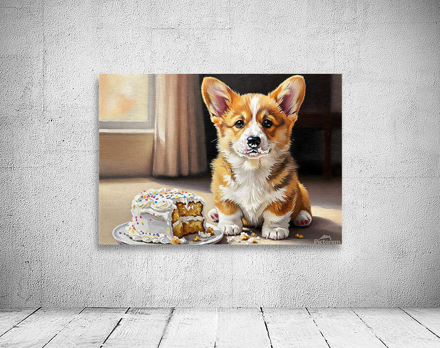 Happy Messy Corgi After Birthday Cake Wall Preview