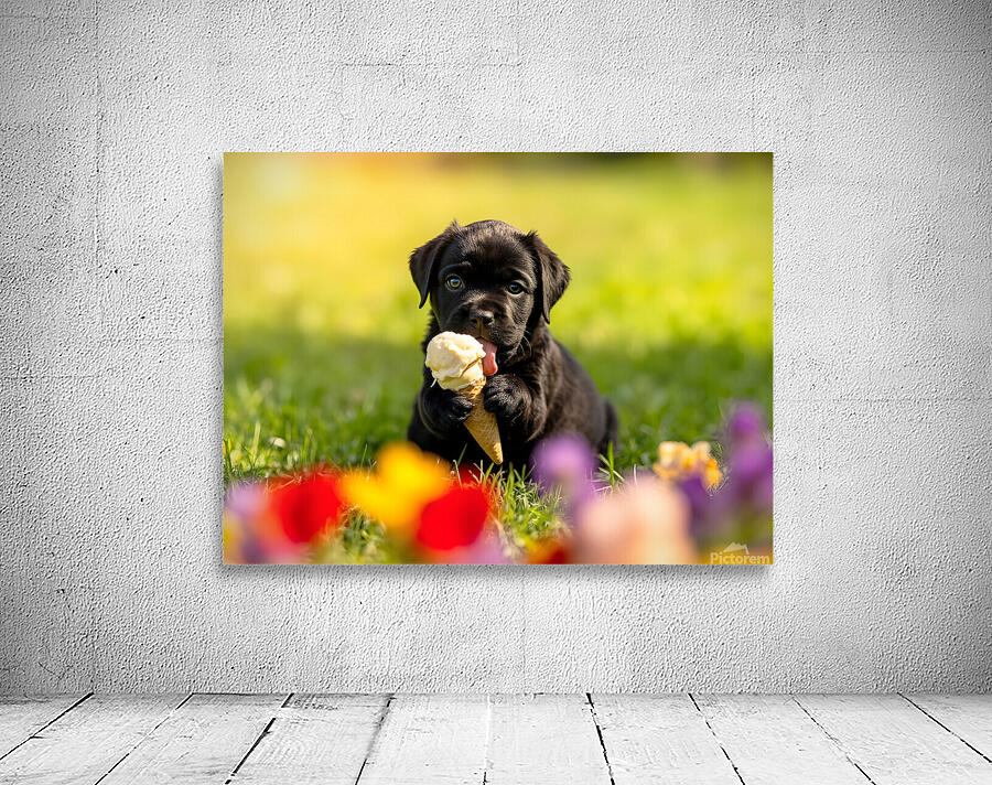 Cane Corso Puppy Discovers Sweet Ice Cream Treat Wall Preview