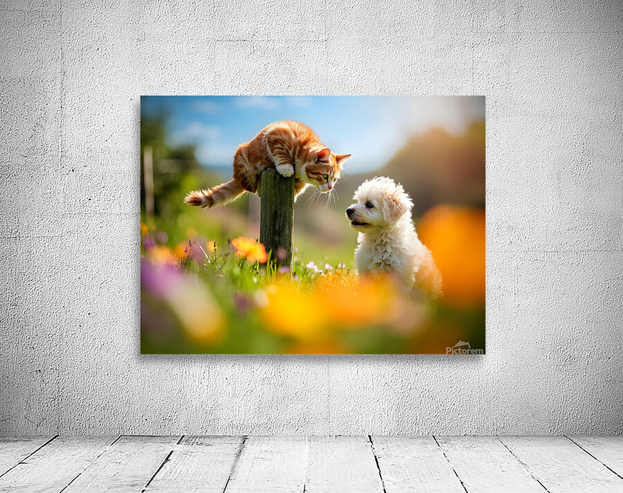 Bichon Frise Puppy Meets Garden Cat Wall Preview