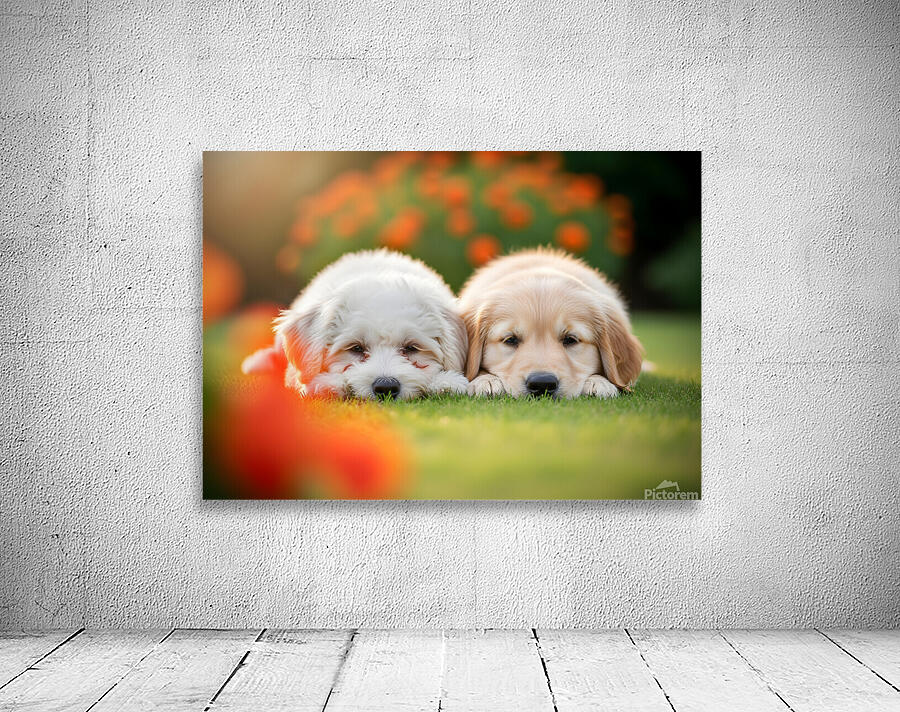 Tired Bichon Frise Puppies Resting After Playing In The Garden Wall Preview