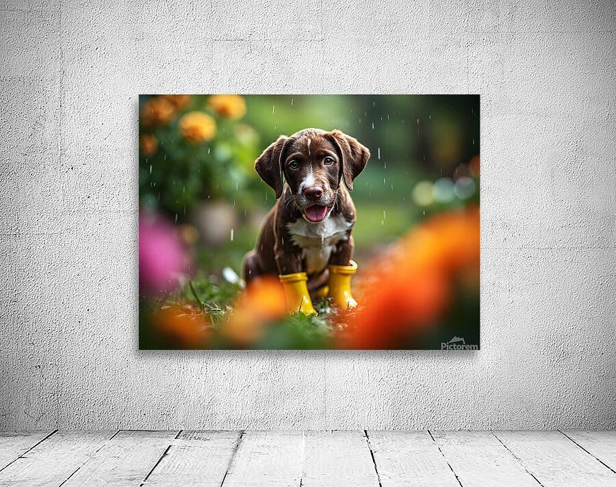 Happy German Shorthaired Pointer Puppy Rests In Rain Wall Preview