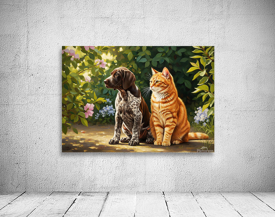 German Shorthaired Pointer Puppy Befriends Cat Wall Preview