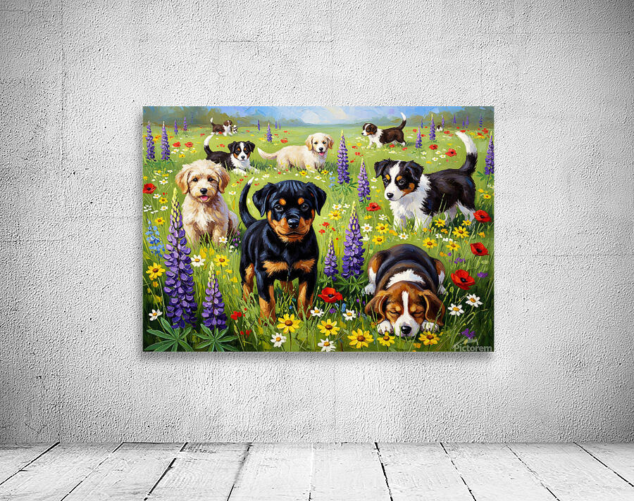 Rottweiler Puppy Discovers Wildflower Field Wall Preview