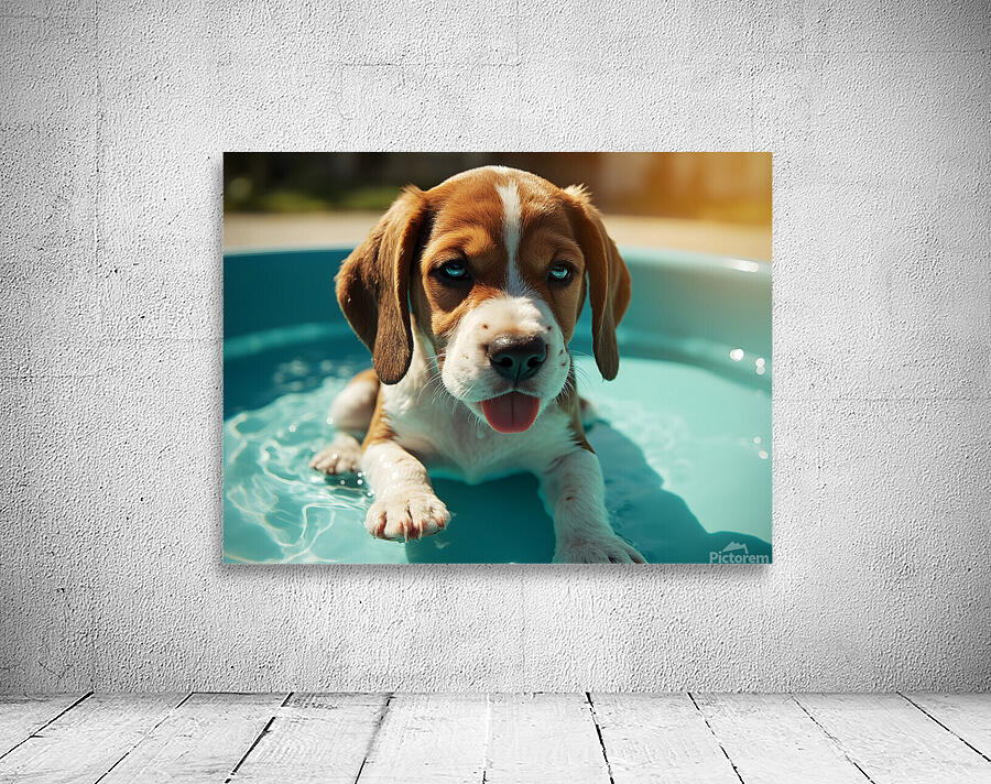 Tired Beagle Puppy Rests In The Kiddie Pool Wall Preview