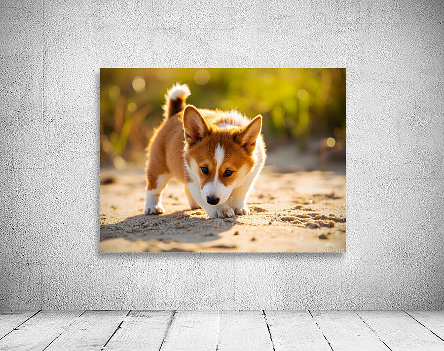Corgi Puppy Discovers Sandy Shore Wall Preview