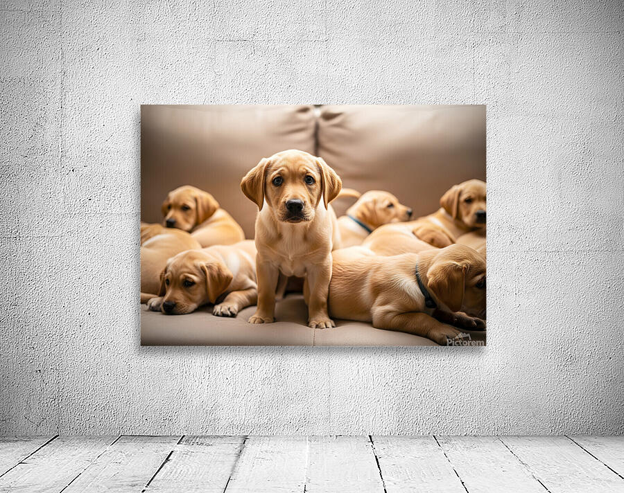 Happy Labrador Retriever Puppy Settles Into Cozy Spot Wall Preview