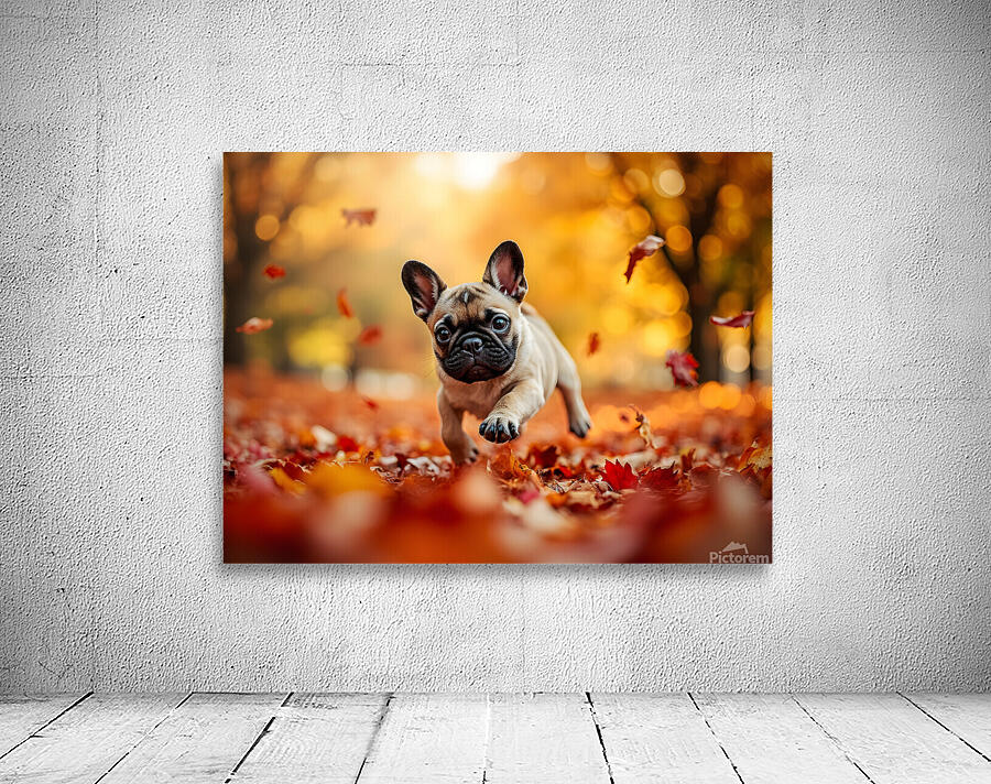 Pug Puppy Discovers Mountain Of Autumn Leaves Wall Preview