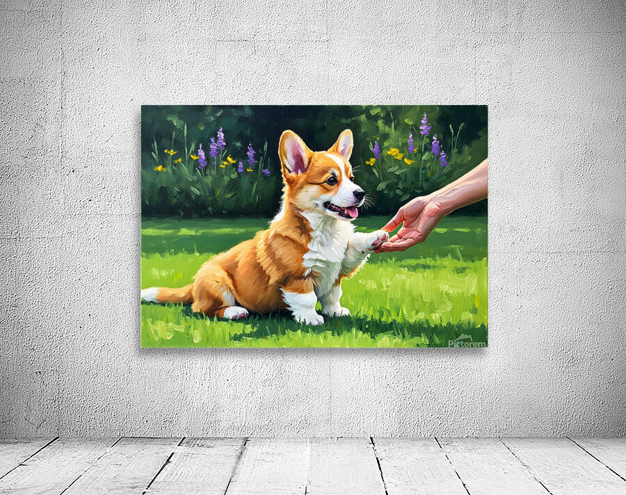 Pembroke Welsh Corgi Puppy Discovers New Hand Game Wall Preview
