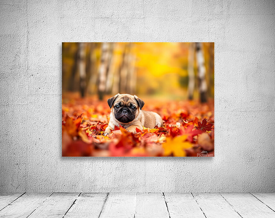 Pug Puppy Crowned With Autumn Leaf Victory Wall Preview