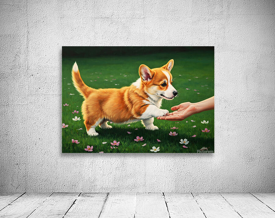 Proud Corgi Puppy Celebrates Learning New Trick Wall Preview