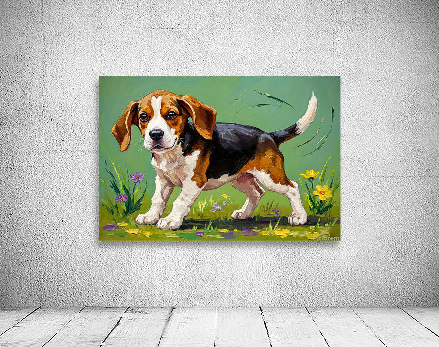 Beagle Puppy Spots Flying Frisbee Wall Preview