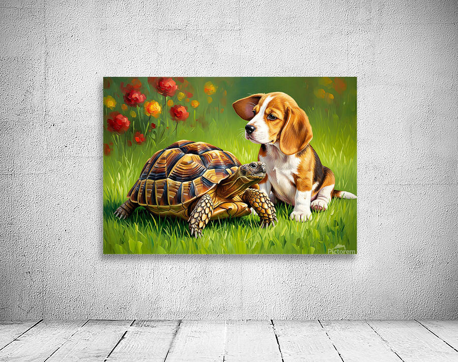 Beagle Puppy Rests With New Tortoise Friend Wall Preview