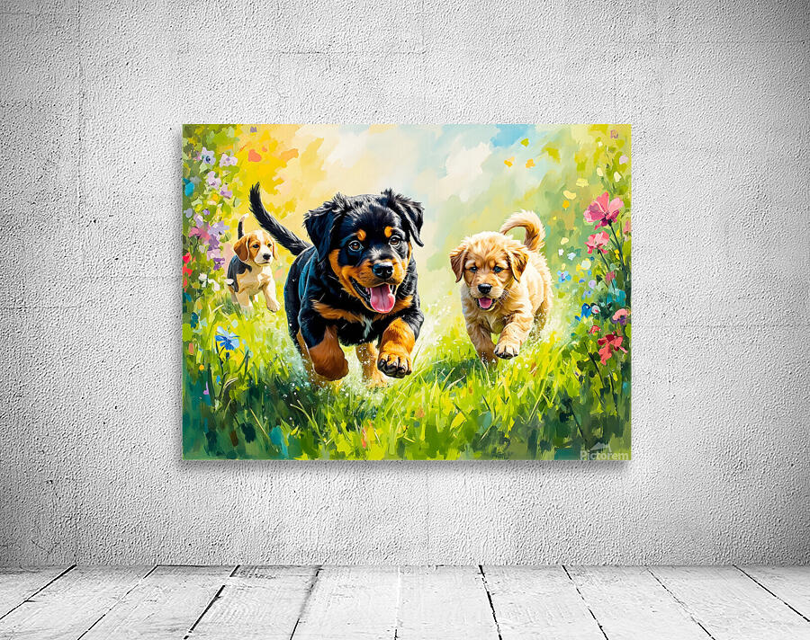 Rottweiler Puppy Ready To Play With Siblings Wall Preview