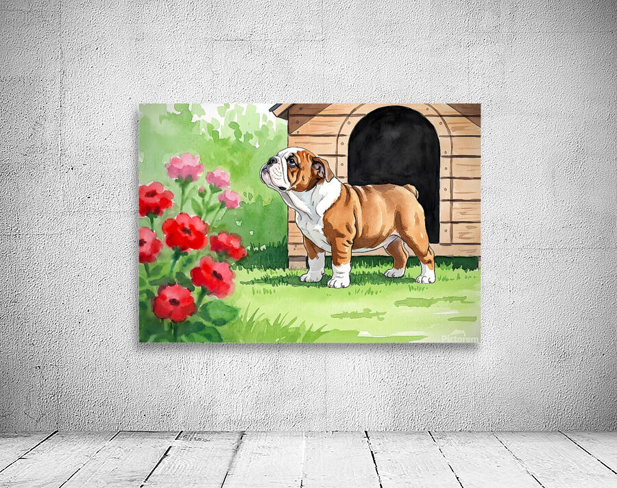 Happy Bulldog Puppy Explores The Garden Confidently Wall Preview