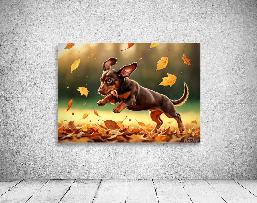 Dachshund Puppy Discovers Autumn Leaf Pile Wall Preview