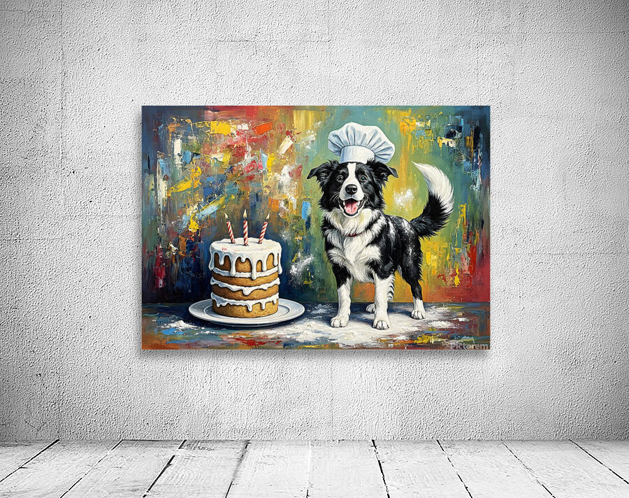 Tired Border Collie Puppy Chef Rests After Cooking Fun Wall Preview