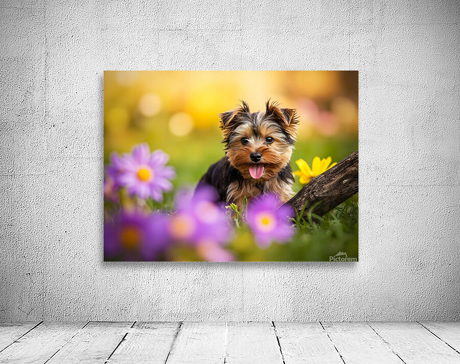 Yorkshire Terrier Puppy Finds Big Stick Adventure Wall Preview