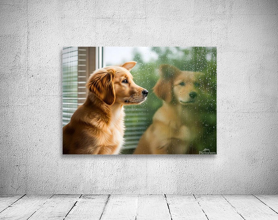 Peaceful Golden Retriever Puppy Rests By Rainy Window Wall Preview