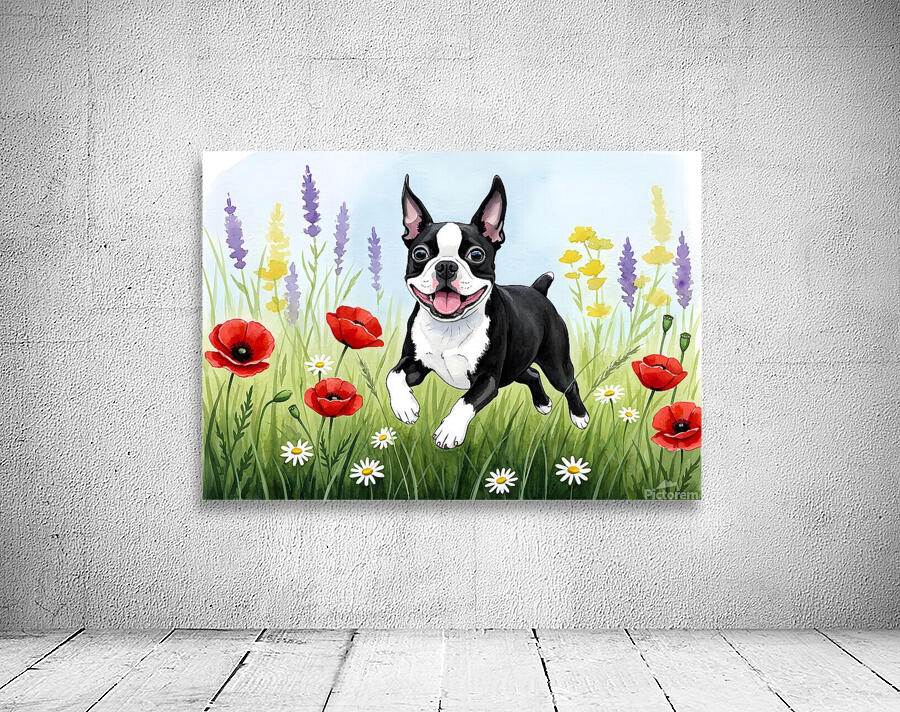 Boston Terrier Puppy Discovers Wildflower Meadow Wall Preview