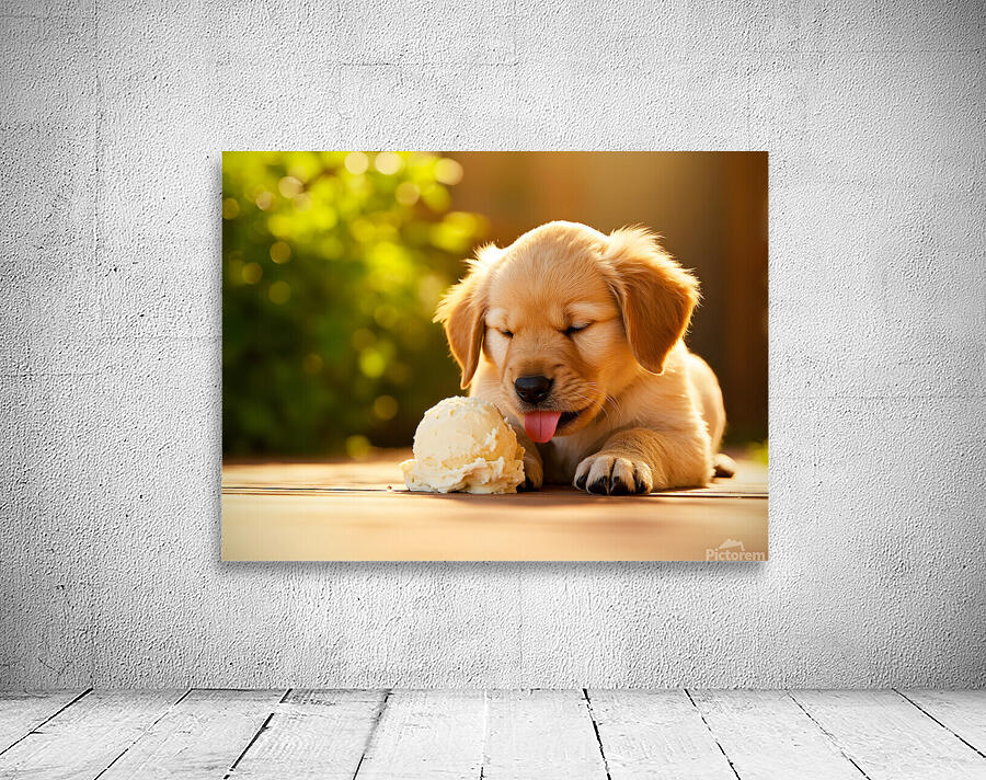 Golden Retriever Puppy Discovers Ice Cream Treat Wall Preview