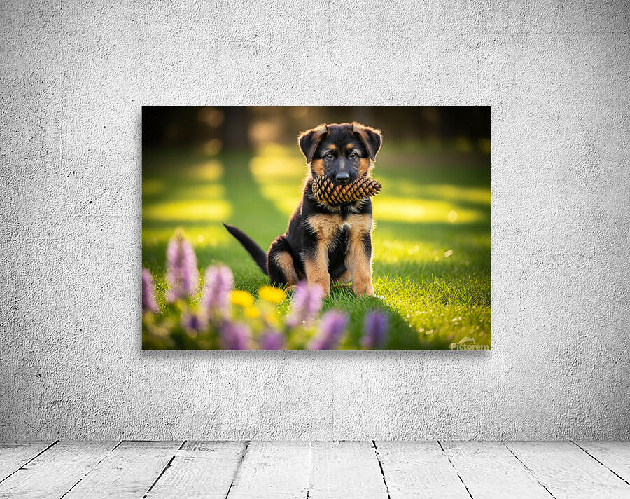 German Shepherd Puppy Returns Pinecone For Another Round Wall Preview