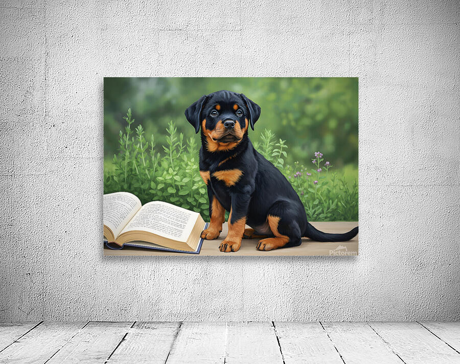 Determined Rottweiler Puppy Ready To Resume Reading Wall Preview