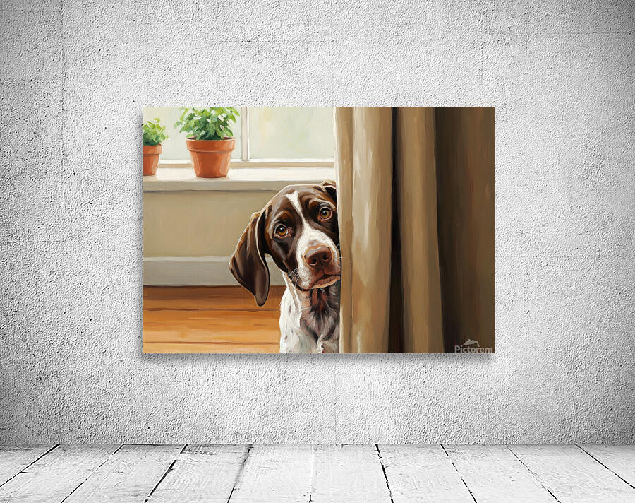 Happy Puppy Emerging From Curtain Hideout Wall Preview