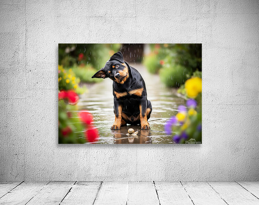 Happy Puppy Walks Away From Peaceful Garden Encounter Wall Preview