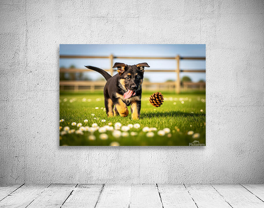 German Shepherd Puppy Watches Pinecone Soar Through Air Wall Preview