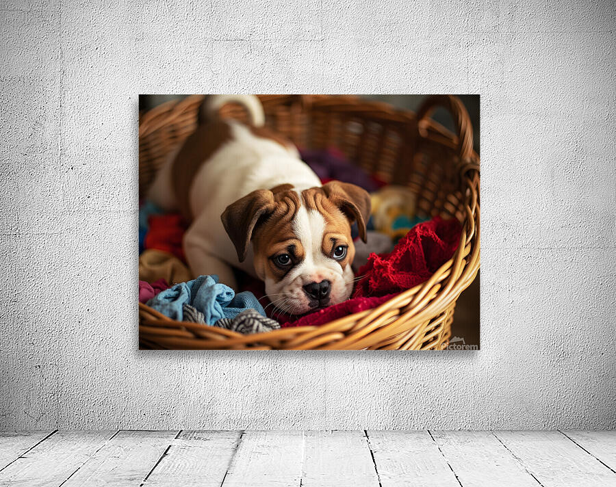 Bulldog Puppy Discovers The Laundry Basket Wall Preview