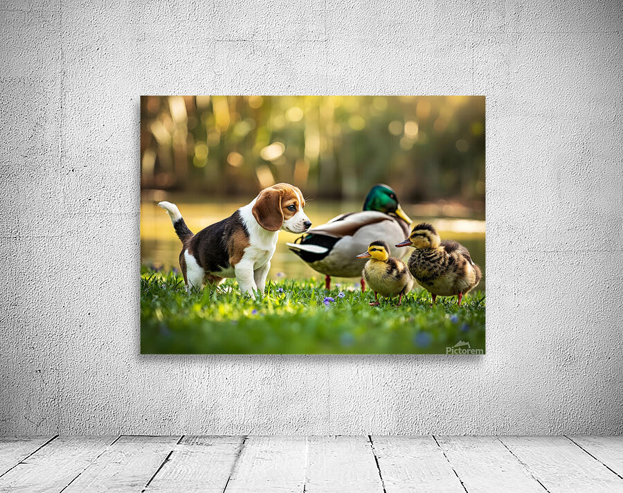 Beagle Puppys Peaceful Moment With Duck Friends Wall Preview